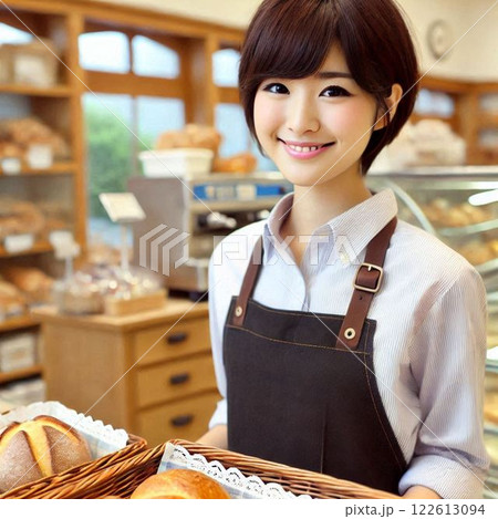 パン屋で働いている女性店員 122613094