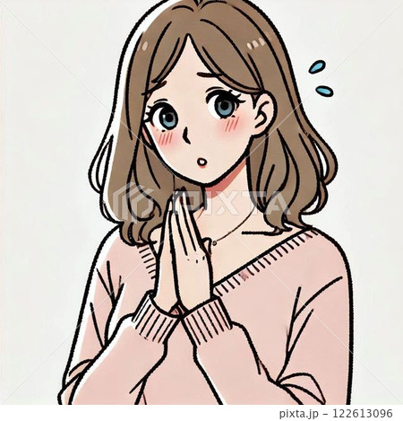 両手を合わせて謝っている女性のイラスト 122613096