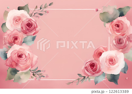 ピンクの薔薇の花のフレーム、メッセージカード 122613389