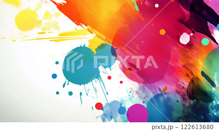 Colorful paint splatters and drops creating an abstract design 122613680