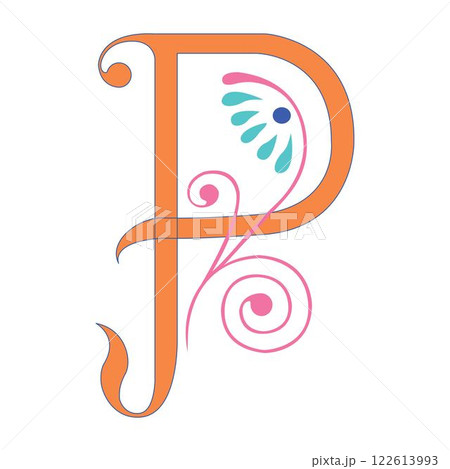 Art Spring Initial Caps Font Capital Letter P vector design illustration 122613993
