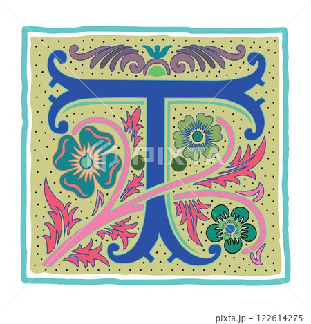Art Romant Initial Caps Font Capital Letter T vector design 122614275