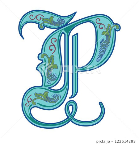 Art Royal Initial Caps Font Capital Letter P vector design 122614295