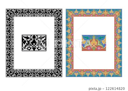 Vintage traditional realistic black and color frames set on white background isolated vector illustration 122614820