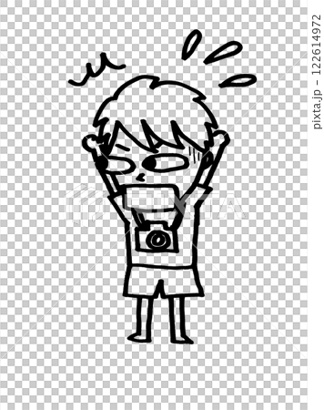 Camera boy raising his hands in surprise Camera boy raising his hands in surprise 122614972