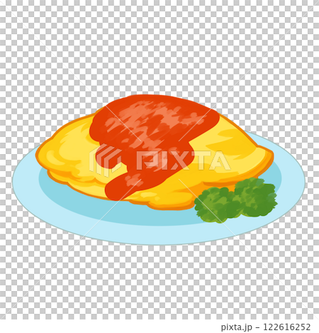 Broccoli and omurice - hand drawn food illustration 122616252