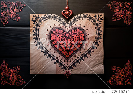 Intricate Baroque Inspired Heart Illustration with Ornamental Patterns Intricate Baroque Inspired Heart Illustration with Ornamental Patterns 122616254