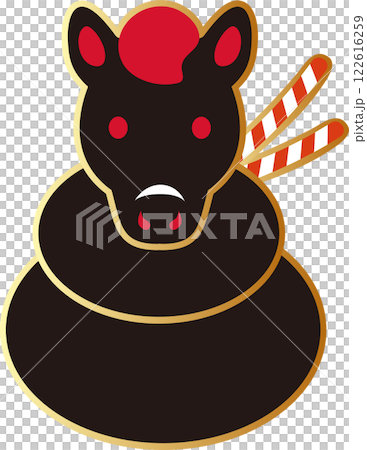 New Year 2026 New Year's card 2026 Horse Horse Clay bell Kagami mochi New Year's decorations Zodiac Cute Design Illustration material 122616259
