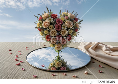 Heart Shaped Bouquet with Sky Reflection Heart Shaped Bouquet with Sky Reflection 122616369