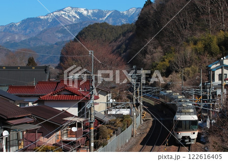 美しく駒ヶ岳とレトロな旧福島宿の街並みの中を駆け抜ける383系特急しなの号_2025/1/25撮影 美しく駒ヶ岳とレトロな旧福島宿の街並みの中を駆け抜ける383系特急しなの号_2025/1/25撮影 122616405