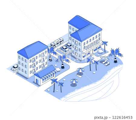 Hotel on the seashore - vector isometric illustration 122616453