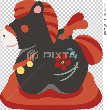 2026新年賀卡2026年馬馬粘土鈴鐺十二生肖可愛黑色插圖素材 122616643