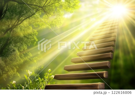Inspirational Path to Success in Business Growth with Stairs Leading Towards Bright Future 122616806
