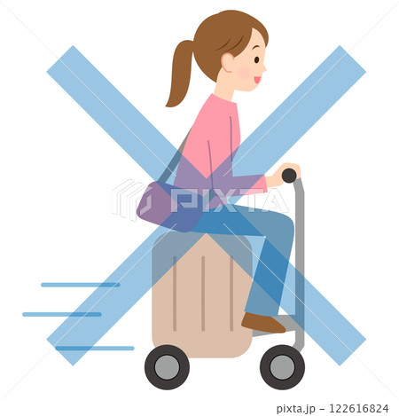 電動スーツケースに乗って移動する若い女性 電動スーツケースに乗って移動する若い女性 122616824
