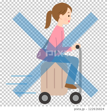 A young woman traveling with an electric suitcase 122616824