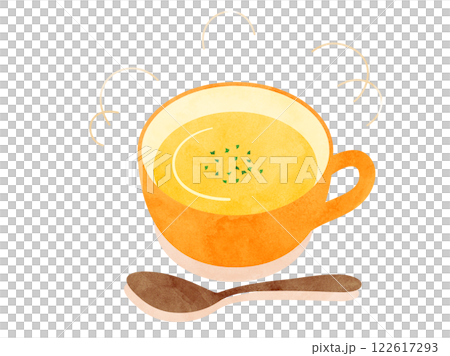 南瓜湯或南瓜濃湯插圖，水彩版 122617293