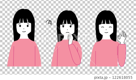 上身女孩臉部表情集:微笑、困擾、OK 手勢 上身女孩臉部表情集:微笑、困擾、OK 手勢 122618055