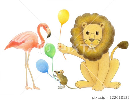 色鉛筆画　仲良しアニマル 122618125