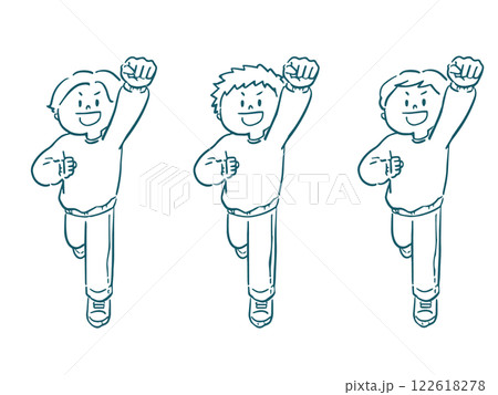 拳を突き上げる男性の線画イラストセット 全身 拳を突き上げる男性の線画イラストセット 全身 122618278
