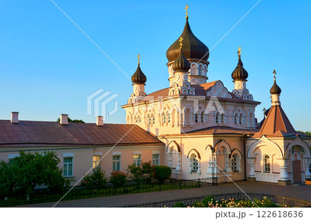 Ortodox light church monastery in the sun rays 122618636