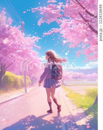 春爛漫の桜並木｜女子高生が歩く青春の通学路 122618699