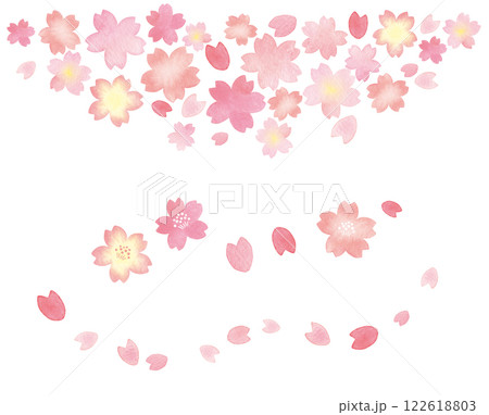 水彩で描いた桜と桜の花びら 水彩で描いた桜と桜の花びら 122618803