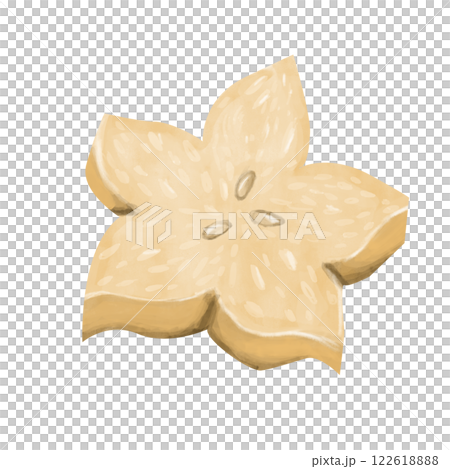 Carambola Piece Star Fruit Cut with Seeds Watercolor Illustration for Print and Web Design 122618888