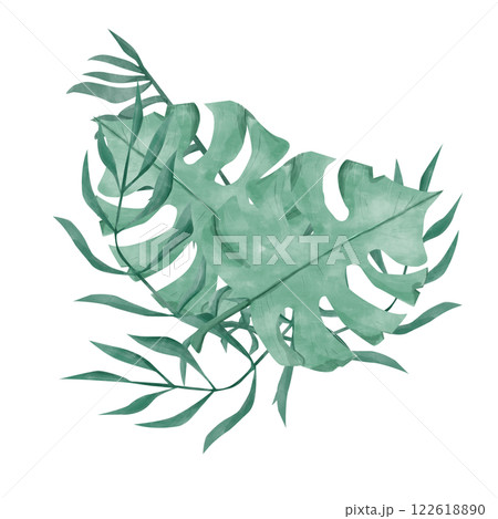 Watercolor Composition Green Tropical Leaves Illustration Digital for Printing and Web 122618890