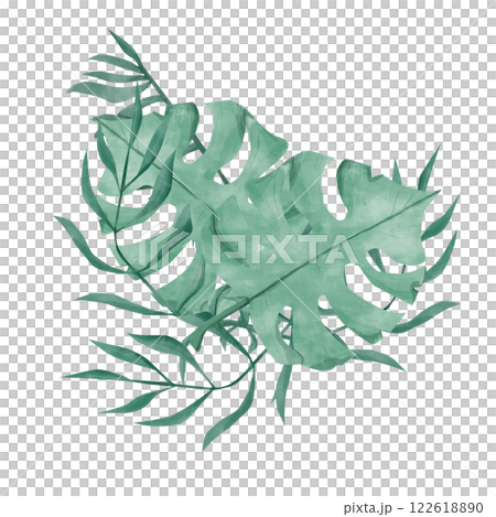 Watercolor Composition Green Tropical Leaves Illustration Digital for Printing and Web 122618890