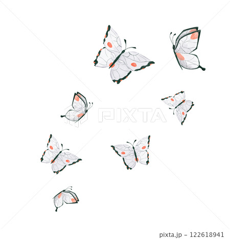 Watercolor Composition Flock of Flying White Butterflies Illustration Digital for Printing and Web 122618941