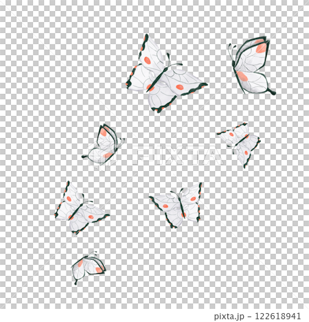 Watercolor Composition Flock of Flying White Butterflies Illustration Digital for Printing and Web 122618941