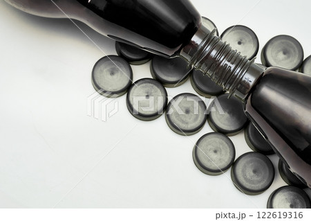 Plastic black bottles with corks for beer, kvass, lemonade, ale, malt 122619316