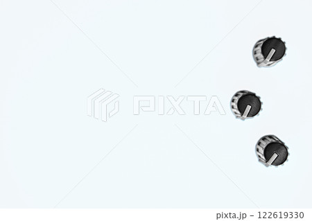 Black buttons potentiometers for volume and frequencies of the mixer, amplifier 122619330