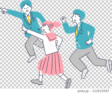 Men and women in school uniforms running energetically 122619397