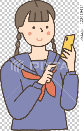 A woman in a school uniform operating a smartphone 122619414