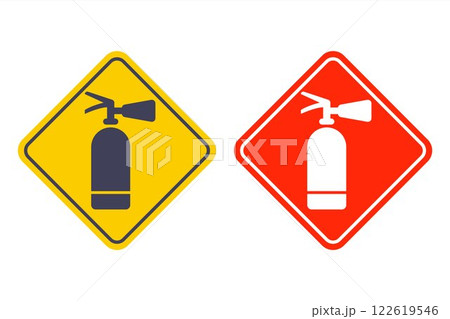 Flat icon fire extinguisher. Fire safety sticker. Flat icon fire extinguisher. Fire safety sticker. 122619546