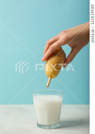 Potato milk, concept of fresh and healthy drink Potato milk, concept of fresh and healthy drink 122619589
