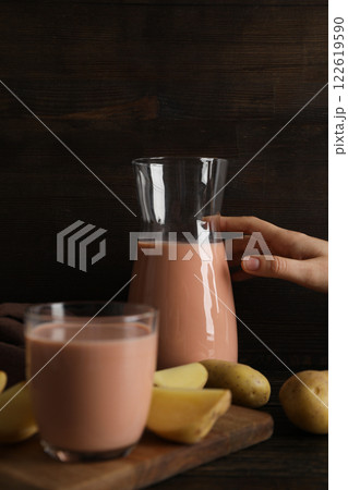 Potato milk, concept of fresh and healthy drink Potato milk, concept of fresh and healthy drink 122619590