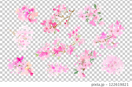 水彩で描いた桜のベクターイラストセット 122619821