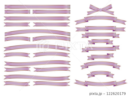 サテンのリボンのセット　金ライン入り　紫 122620179