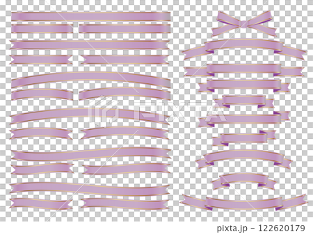 サテンのリボンのセット　金ライン入り　紫 122620179