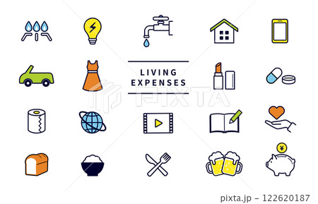 生活費にまつわるアイコンセット 生活費にまつわるアイコンセット 122620187