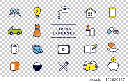 生活費にまつわるアイコンセット 生活費にまつわるアイコンセット 122620187
