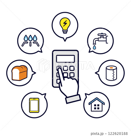 電卓で生活費を計算する手のアイコン 電卓で生活費を計算する手のアイコン 122620188