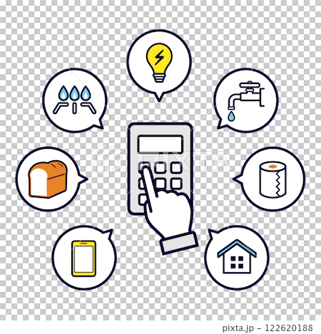 電卓で生活費を計算する手のアイコン 電卓で生活費を計算する手のアイコン 122620188