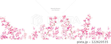 水彩画。水彩タッチの春の桜ベクターイラスト。桜の満開背景フレーム。 122620535