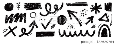 Brush line shape background abstract texture paint set. Hand drawn sketch doodle scribble brush geometric shape crayon effect background. Abstract arrow, circle, zigzag vector Brush line shape background abstract texture paint set. Hand drawn sketch doodle scribble brush geometric shape crayon effect background. Abstract arrow, circle, zigzag vector 122620764