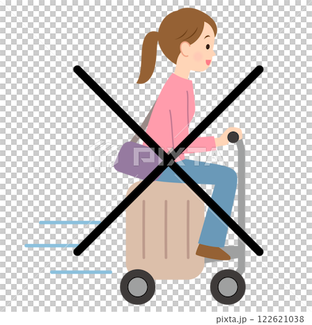 電動スーツケースに乗って移動する若い女性 電動スーツケースに乗って移動する若い女性 122621038