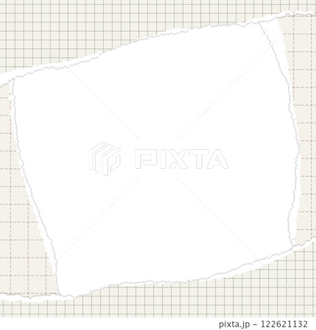 破れた方眼用紙のフレーム、グリッド、破れたノート風の背景フレーム、正方形サイズ 122621132