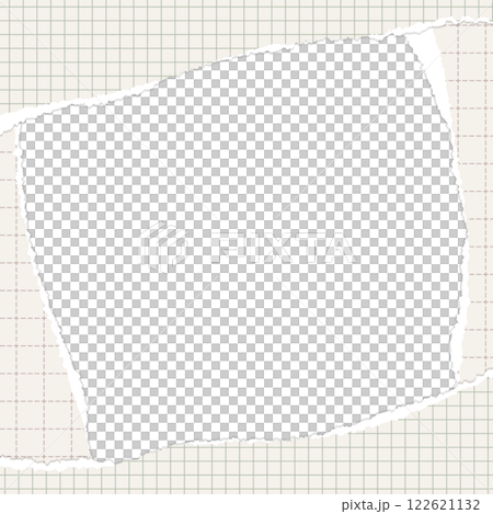 破れた方眼用紙のフレーム、グリッド、破れたノート風の背景フレーム、正方形サイズ 122621132